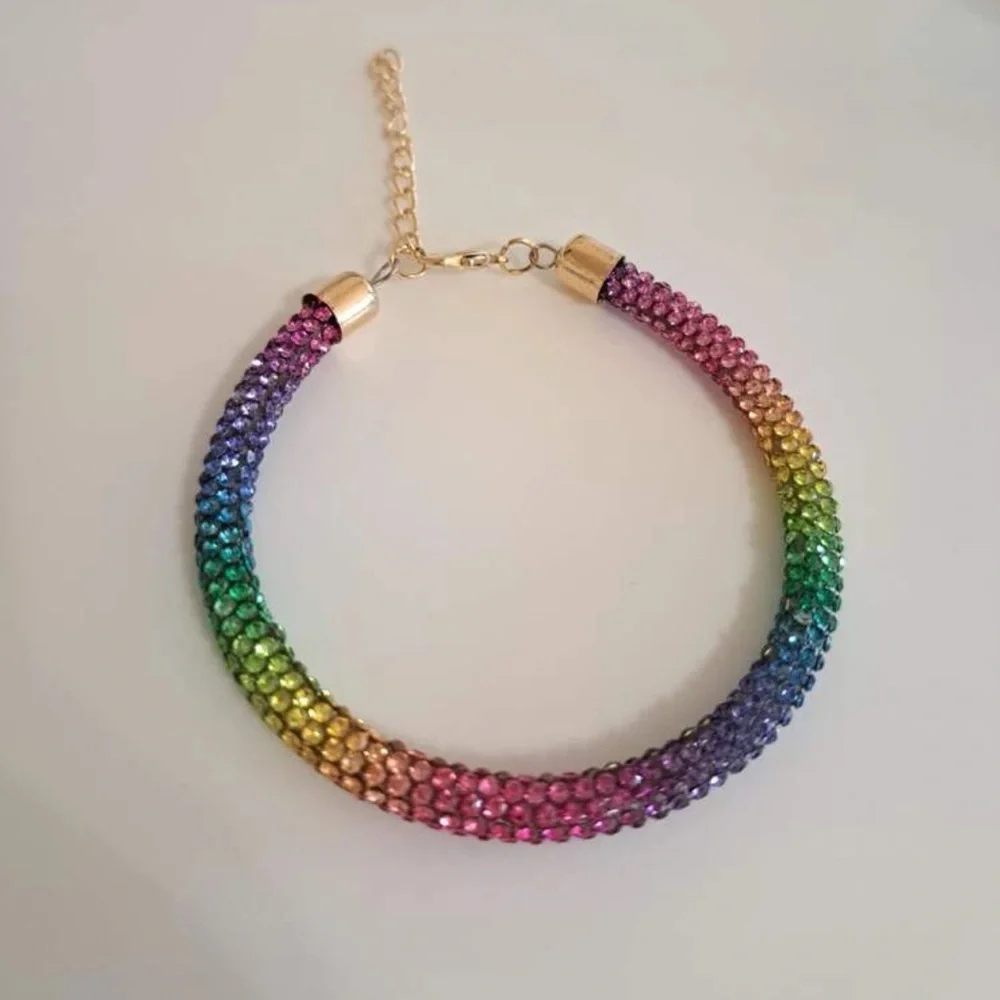 Rainbow Rhinestone Mesh Bracelet | Glitter “Crystaldust” Statement Jewelry